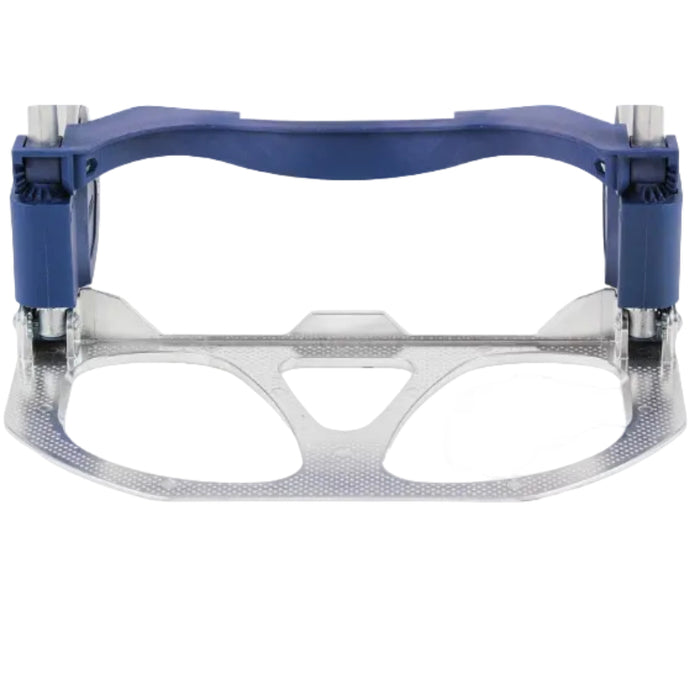 trolley stand with blue metal frame on a white background