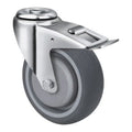 150kg Rated Grey Rubber Castor - 100mm - Bolt Hole With Brake