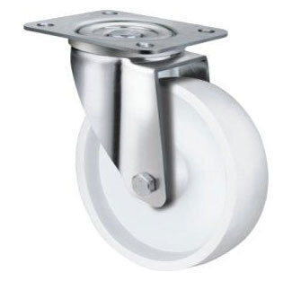 190kg Rated White Nylon Castor - 100mm - Swivel Plate