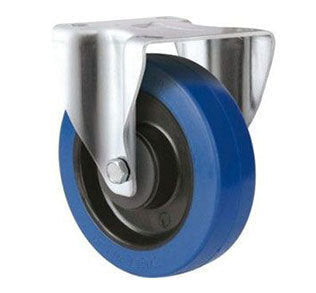 200kg Rated Blue Rubber Castor - 100mm - Fixed