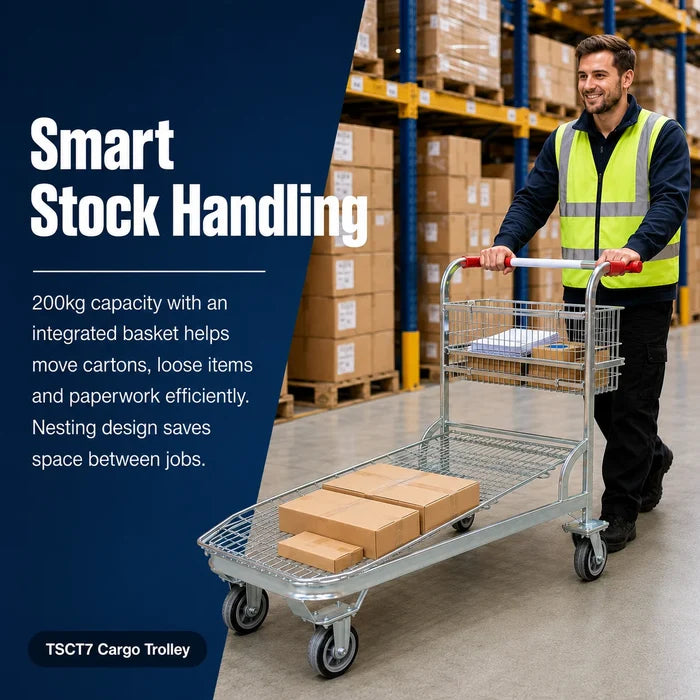 200kg Rated Nesting Cargo Trolley with Basket
