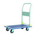 Platfotm trolley with blue platform and grey handle on a white background