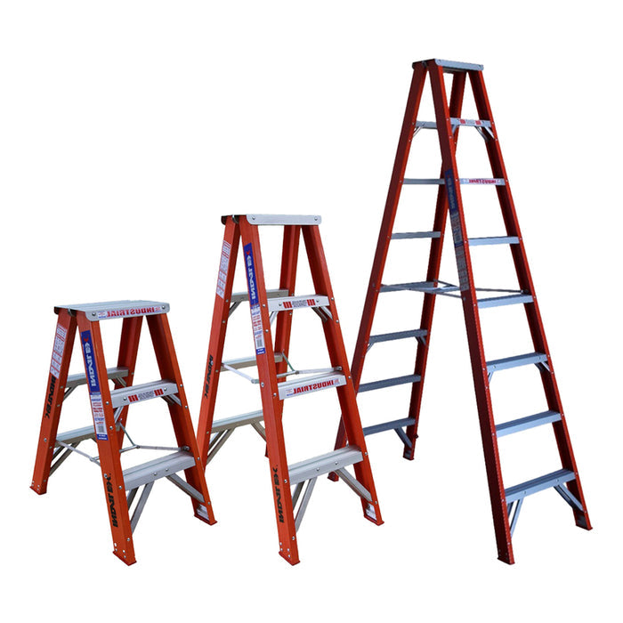 3 -8 Steps 150kg Rated Industrial Double Sided Fibreglass Step Ladder