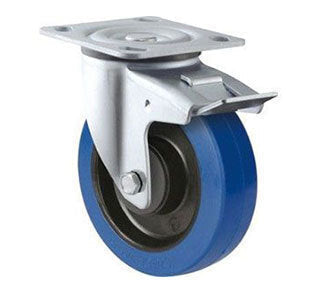 400kg Rated Blue Rubber Castor - 200mm - Swivel With Brake