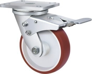 500kg Rated Urethane Castor - 200mm - Swivel With Brake