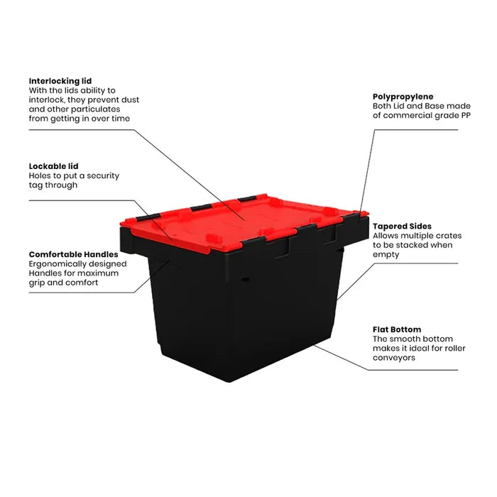 68L Plastic Crate Security With Red Lid