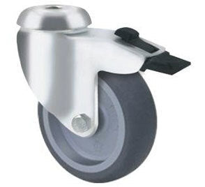 75kg Rated General Grey Rubber Castor - Bolt Hole with Brake
