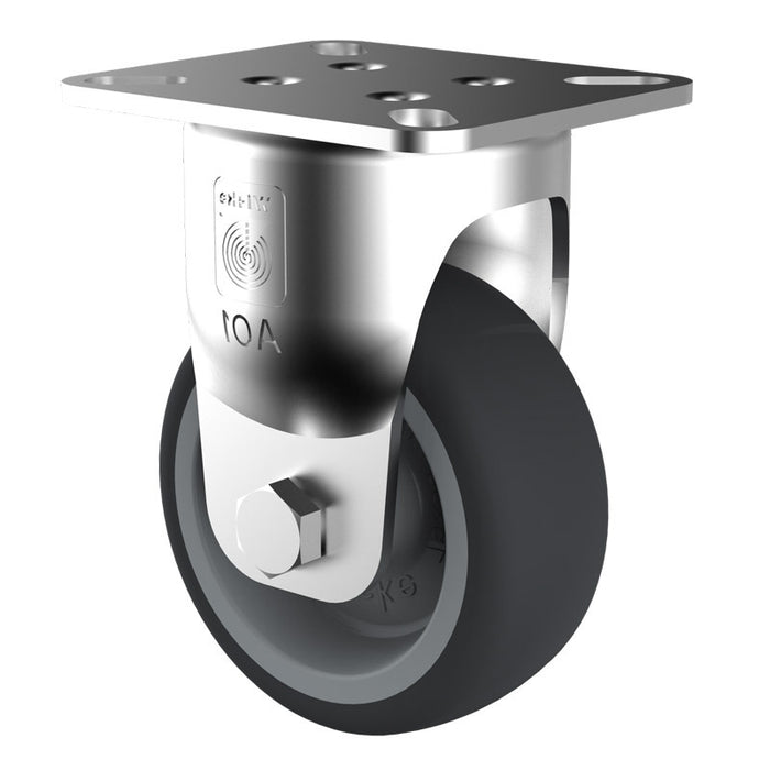 75kg Rated Grey Rubber Castor - 75mm - Fixed Rigid