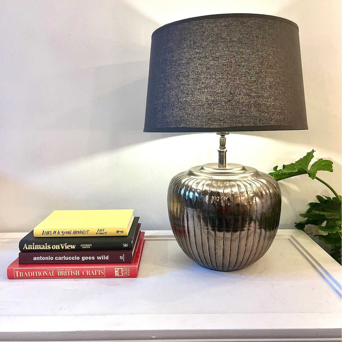 Apollo Table Lamp with antique silver finish and hammered aluminium base