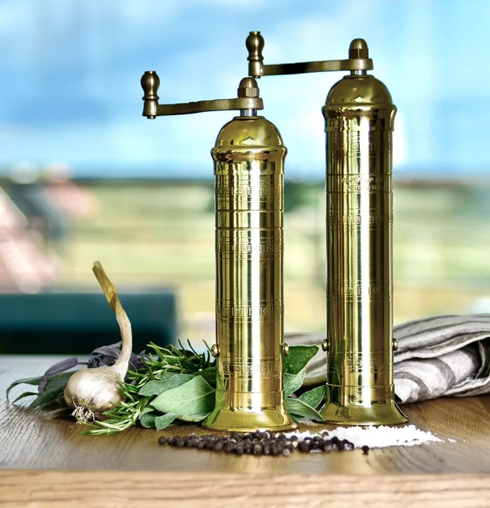Athena Brass Pepper Mill  9" Handcrafted Grinder – side view