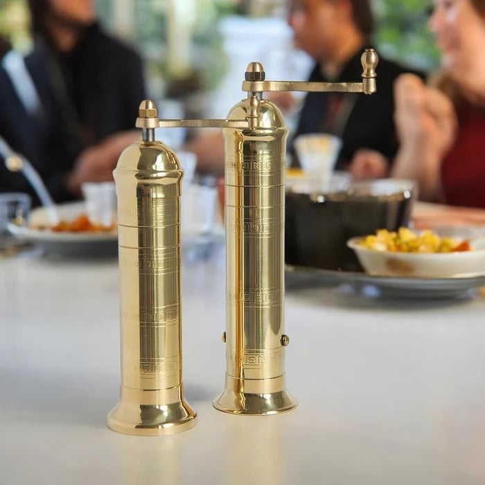 Athena Brass Pepper Mill  9" Handcrafted Grinder – detail close-up