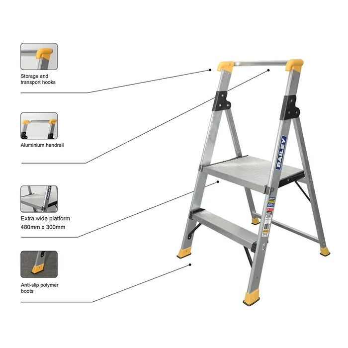 Bailey 2 Step Platform Ladder - Aluminium Extra Wide - 150kg Rated