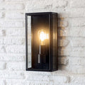Belgrave Outdoor Lantern tall black steel wall light with clear glass for outdoor use