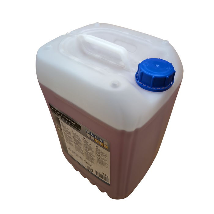 White and brown container with blue cap on a white background