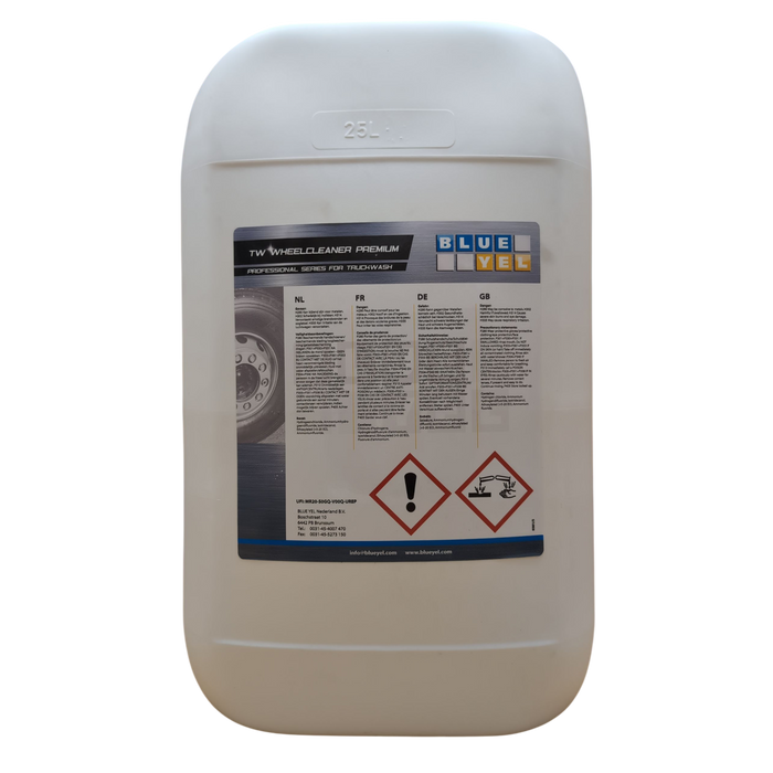 White container with Blue Yel label on a white background