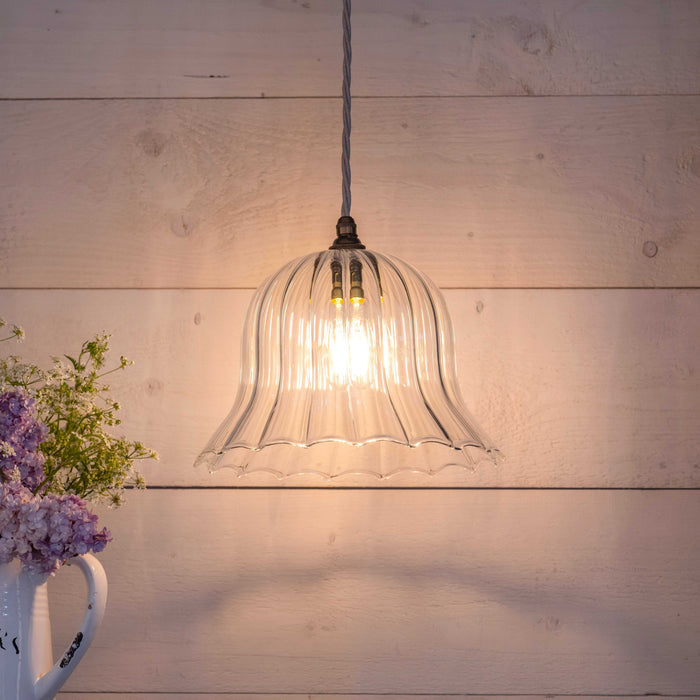 Bodium Large Ribbed Glass Shade pendant light with adjustable flex and ribbed glass diffuser