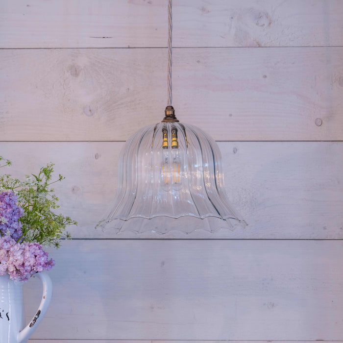 Bodium Large Ribbed Glass Shade pendant light with adjustable flex and warm diffused glow