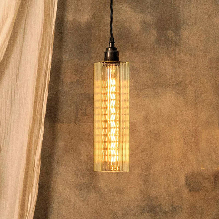 Bramley IP44 Bathroom Reeded Long Pendant Light with vintage-style textured glass and minimalist frame for premium bathroom and kitchen lighting