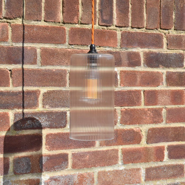 Brook Large Prismatic Glass Shade pendant light with adjustable flex and vintage ribbed glass shade
