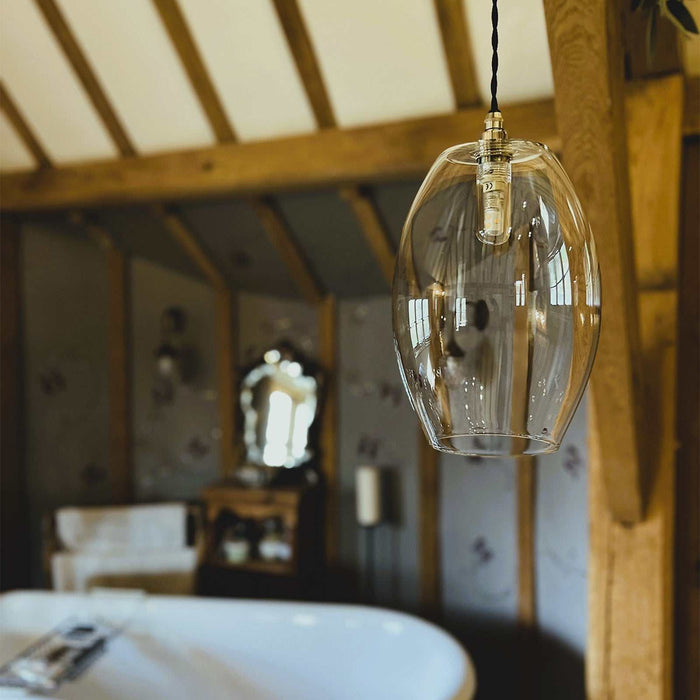 Camber Large clear handblown glass pendant shade for modern and traditional interiors