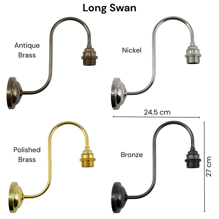 Camber Large Clear Glass Shade Wall Light with ribbed glass and swan neck arm in antique brass finish