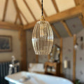 Camber Medium Ribbed Glass Shade bathroom pendant light with adjustable flex and warm glow