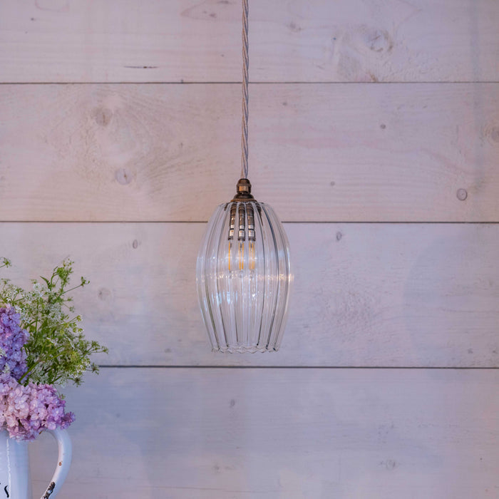 Camber Small Ribbed Glass Shade Pendant Light with classic fluted design and adjustable flex length