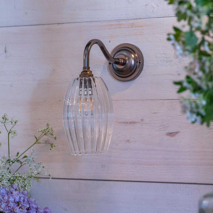 Camber Small Ribbed Glass Shade Wall Light with fluted handblown glass and solid brass fittings