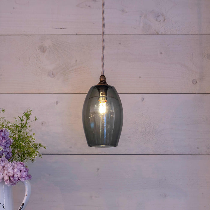 Camber Small Smoked Glass Shade pendant light hanging, elegant and compact design