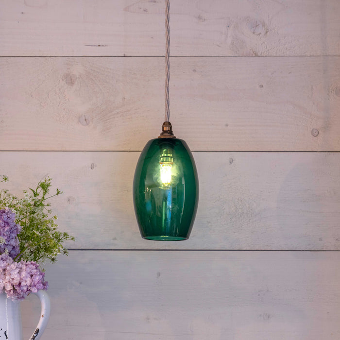 Camber Small Teal Glass pendant light with adjustable flex and hand-blown design
