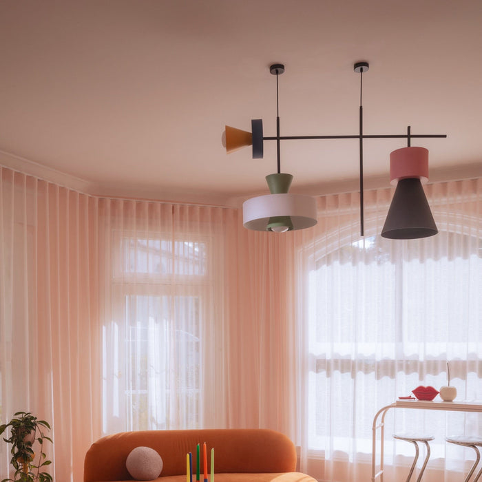 Cambio Shade (from left to right) D Yellow, B Blue, D Green, BL White, D Green, AL Pink and DL Blue on Levia A Pendant