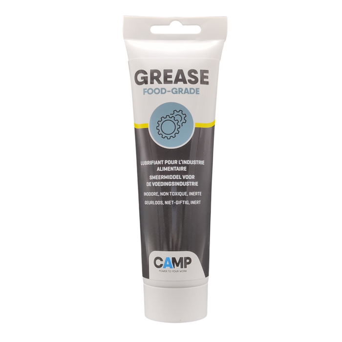 Tube of food-grade grease with 'CAMP' branding on a white background