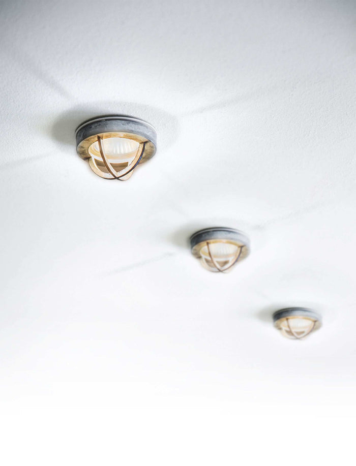 Chamonix Spotlight recessed ceiling light in rustic cast zinc with removable cage for modern industrial interiors