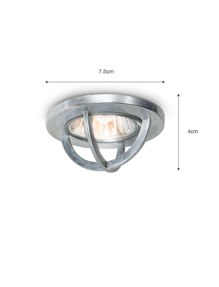 Chamonix Spotlight recessed ceiling light with rustic cast zinc and removable metal cage for industrial style