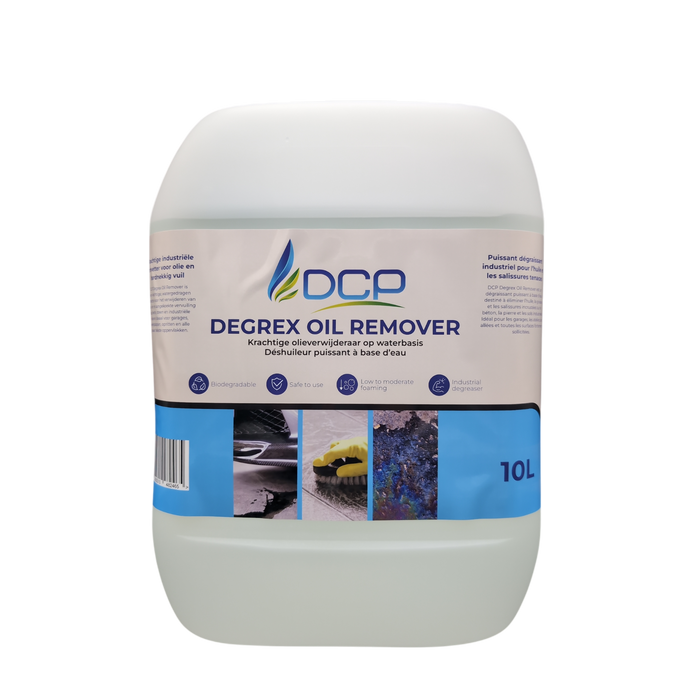 10L container of DCP Degrex Oil Remover on a white background
