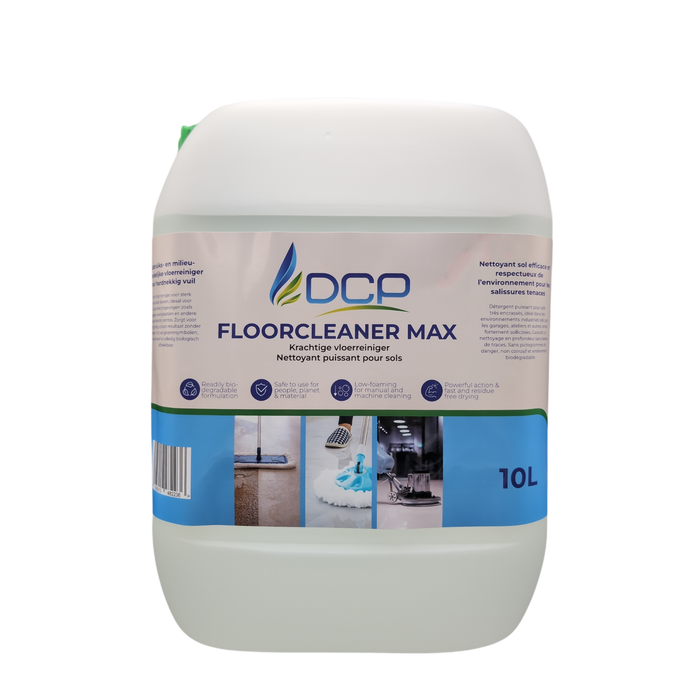 Large container of DCP Floorcleaner Max on a white background