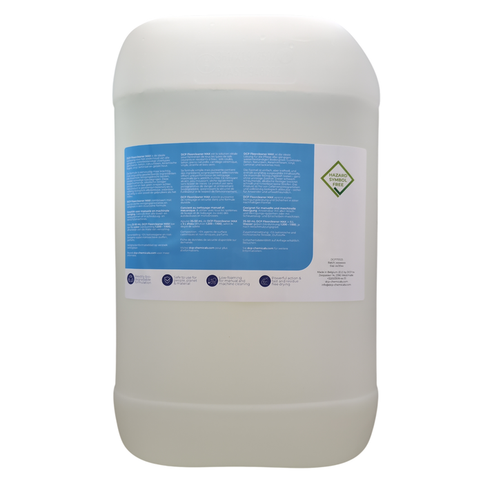 Large white container with a blue label on a white background