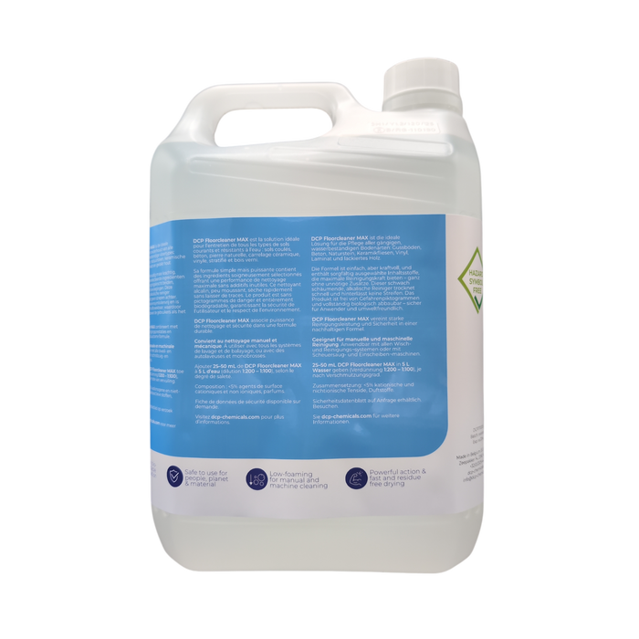 Large white container with a blue label on a white background