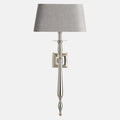 Gisele Wall Light by Lene Bjerre with soft grey shade providing warm, elegant Scandinavian ambient lighting
