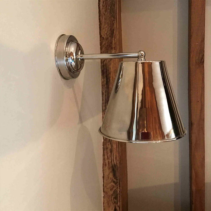 Large Henley Bell Wall Light in polished nickel finish, handcrafted solid brass industrial-style wall lamp