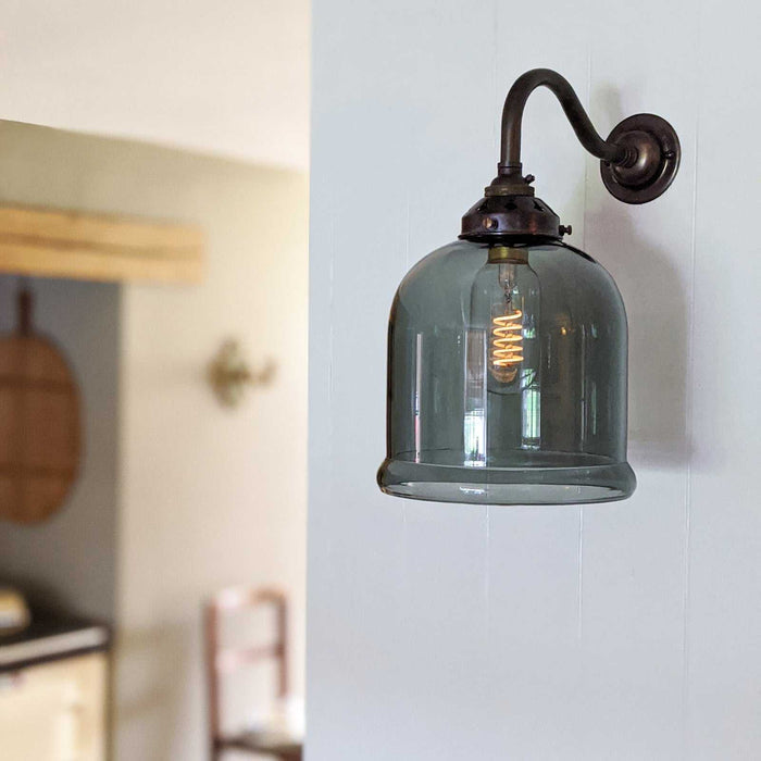 Hythe Small Smoked Glass Shade Wall Light with elegant smoked glass shade and UK craftsmanship