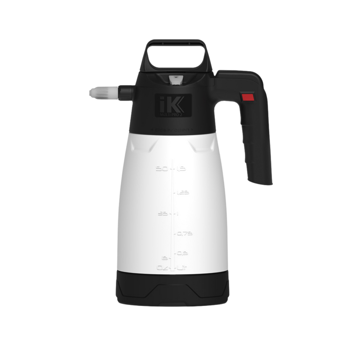 White spray bottle with black handle and iK branding
