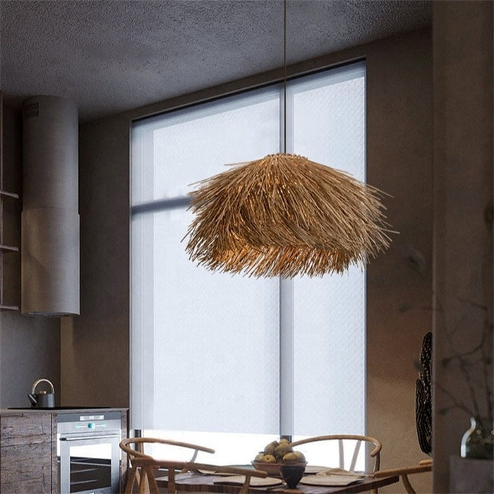 Kumo Wabi-Sabi Woven Rattan Pendant Light | Handcrafted Japanese-Style Chandelier – rear view