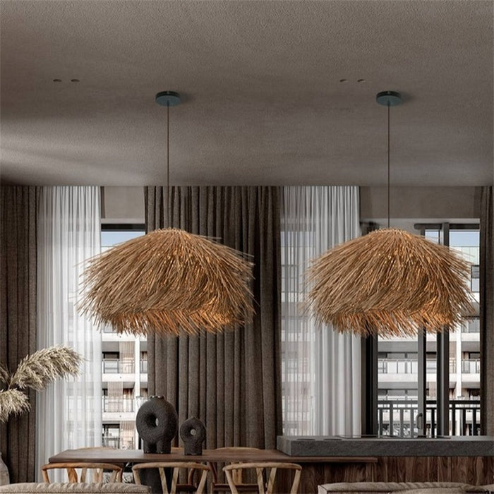 Kumo Wabi-Sabi Woven Rattan Pendant Light | Handcrafted Japanese-Style Chandelier – lifestyle setting