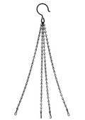 Four long black chains hang from a large black metal hook and have small snap clips on their ends.