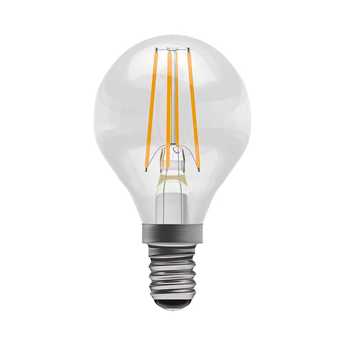 LED E14 Golfball 3.3W dimmable bulb emitting warm white light 2700K for cozy lighting