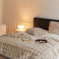 Luxurious Beige Faux Rabbit Fur Throw Blanket – front view