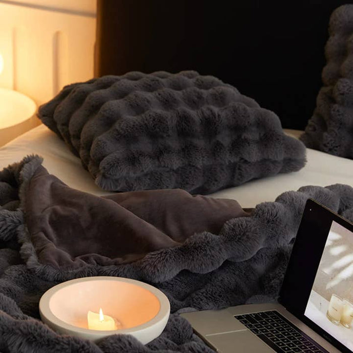 Luxurious Beige Faux Rabbit Fur Throw Blanket – alternate angle