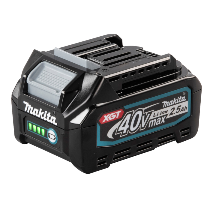Makita BL4025 XGT 40V Max 2.5Ah lithium-ion battery with integrated charge level indicator.
