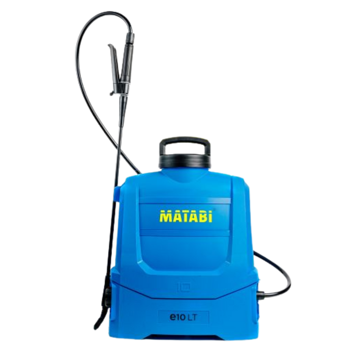Blue Matabi backpack sprayer on a white background
